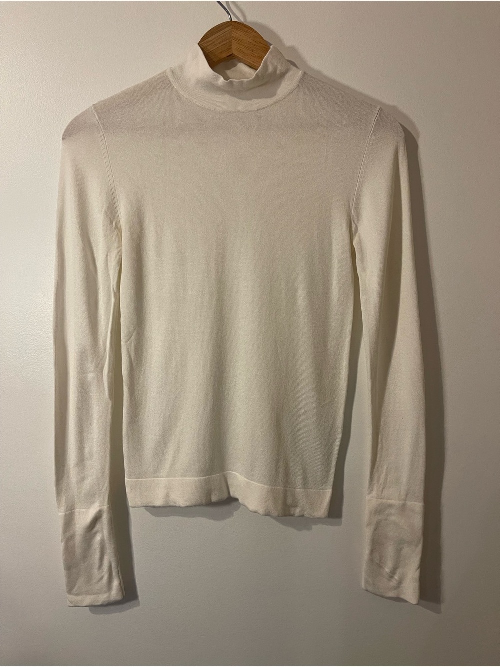 Zara Cream White Fine Knit Mock Neck Long Sleeve Sweater Fitted Base Layer M
